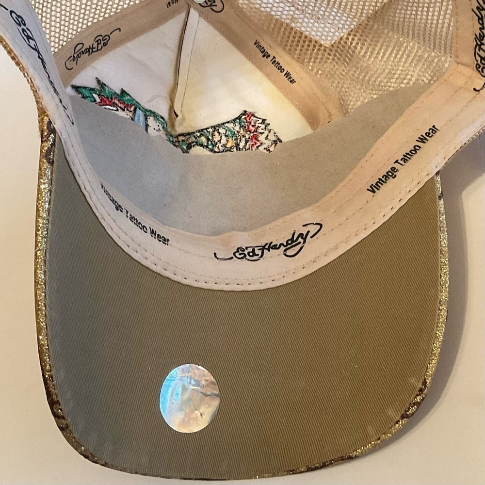 Ed Hardy Gold Trucker Hat with Dragon Design - Picture 8 of 9